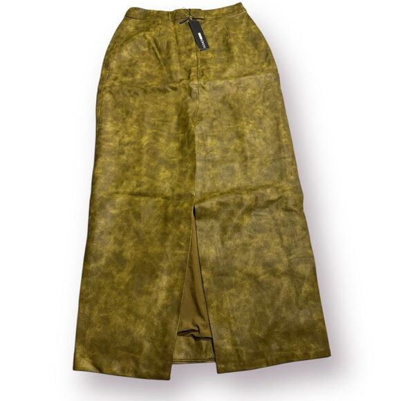 Fashion Nova Carry It Well Washed Faux Leather Olive Set Maxi Skirt S and Top M - Picture 2 of 10